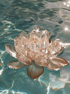 漂浮碎片绿红插画图片_透明的水晶莲花漂浮在水中矢量插画