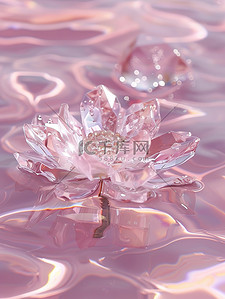 半透明选项框插画图片_透明的水晶莲花漂浮在水中原创插画