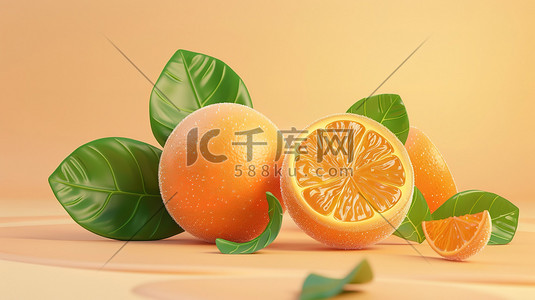 新鲜的橙子水果3D插画设计