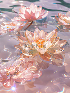 漂浮物碎片插画图片_透明的水晶莲花漂浮在水中插图