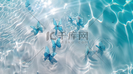 透明的玻璃球插画图片_水边蓝色透明蝴蝶插画