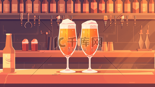 酒吧插画图片_酒吧吧台上的啤酒插画