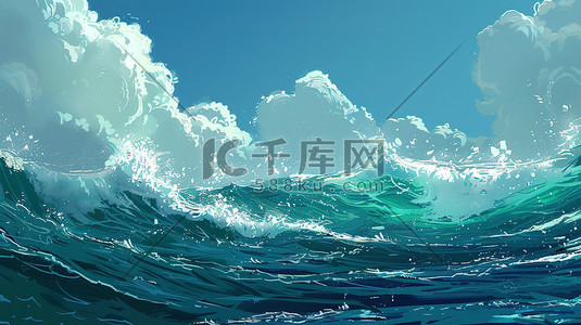 海洋插画图片_大海海洋海浪夏天插图