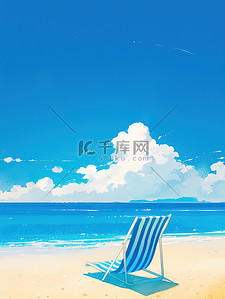 蓝色海洋的海滩休闲度假原创插画