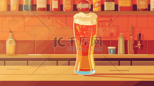 酒吧插画图片_酒吧吧台上的啤酒插画