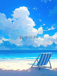 蓝色海洋插画图片_蓝色海洋的海滩休闲度假插画设计
