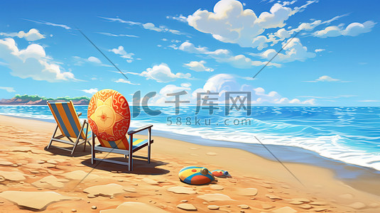 度假插图插画图片_海滩上阳光明媚的一天插图