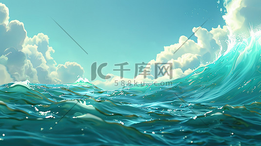 海洋海水插画图片_大海海洋海浪夏天插画素材