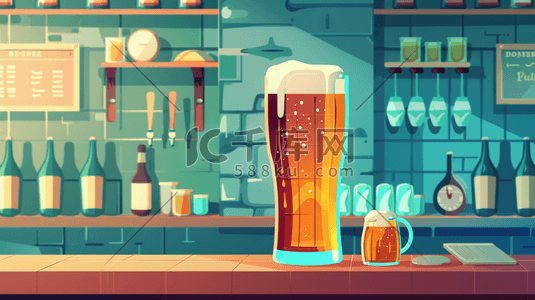 酒吧吧台上的啤酒插画