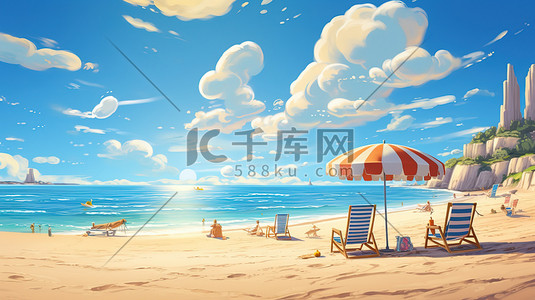 度假插图插画图片_海滩上阳光明媚的一天插图