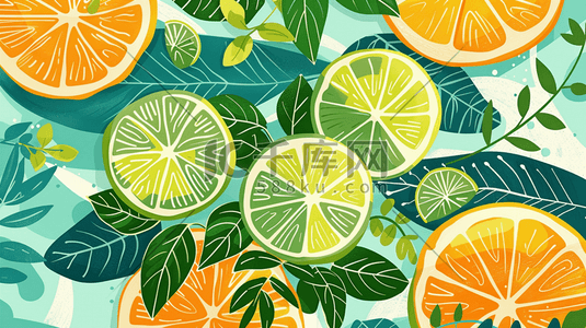 冰柠檬长大插画图片_手绘绘画绿色水果柠檬的插画