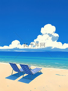 蓝色海洋插画图片_蓝色海洋的海滩休闲度假插画