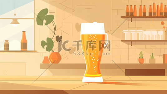 酒吧吧台上的啤酒插画