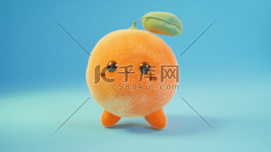 橙子插画图片_夏日蓝天下的毛绒橙子图片