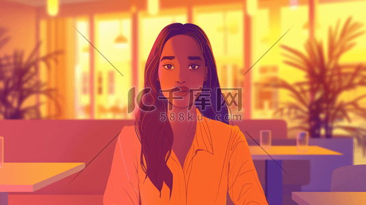 咖啡厅里独自喝咖啡的年轻女生图片