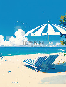 蓝色海洋插画图片_蓝色海洋的海滩休闲度假矢量插画