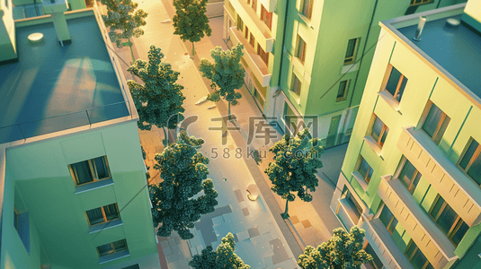 俯视城市楼房树木街道的插画