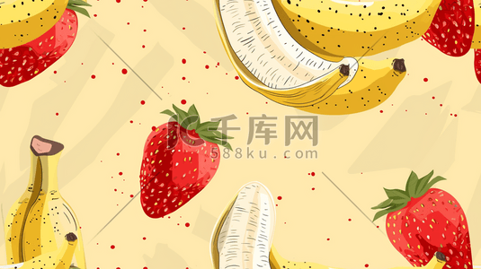 平面平铺水果草莓香蕉的插画