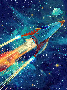 宇宙飞船星空插画图片_星光灿烂的天空宇宙飞船插画素材