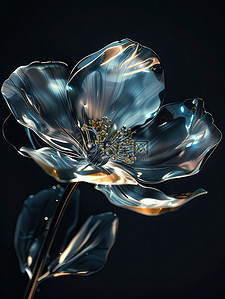 金属光泽玻璃透明花朵原创插画