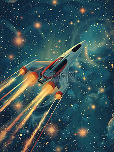 宇宙飞船星空插画图片_星光灿烂的天空宇宙飞船矢量插画