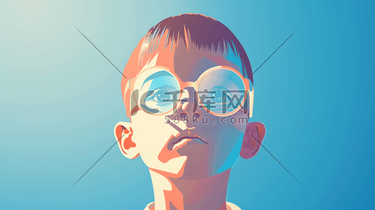 蓝关眼镜插画图片_彩色绘画儿童头像戴眼镜的插画