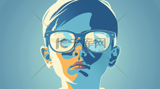 人头头像插画图片_彩色绘画儿童头像戴眼镜的插画