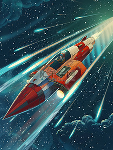 宇宙飞船星空插画图片_星光灿烂的天空宇宙飞船插画海报