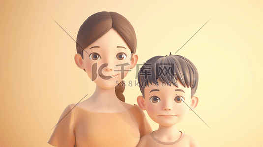 妈妈和孩子插画图片_3D妈妈和孩子幸福合照插画