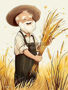 农业丰收插画图片_丰收拿着麦穗的农民插画26