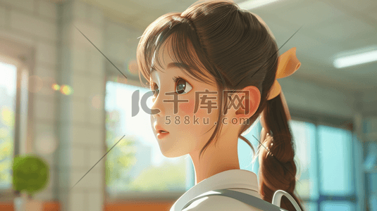 一个3D年轻可爱的小女生插画