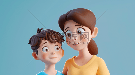 妈妈和孩子插画图片_3D妈妈和孩子幸福合照插画
