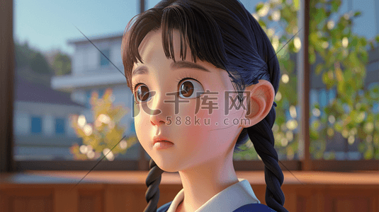 韩国插画图片_一个3D年轻可爱的小女生插画