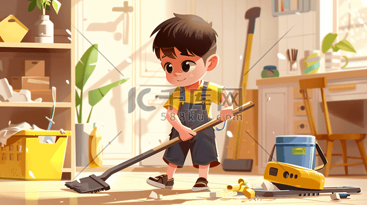 不打扫卫生插画图片_打扫房间的小男孩插画13