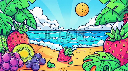 夏日鲜果与海滩插画
