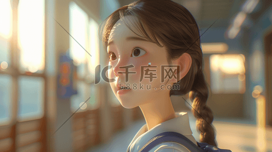 韩国插画图片_一个3D年轻可爱的小女生插画