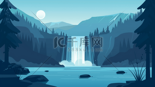 流动的液体插画图片_山林中流动的瀑布插画