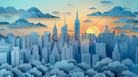 纽约插画图片_纽约市中心高楼大厦剪纸插画