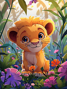 一只可爱微笑的小狮子插画