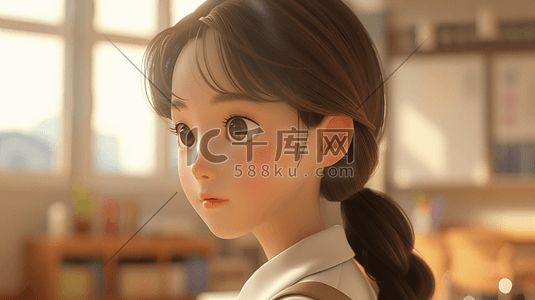 一个3D年轻可爱的小女生插画