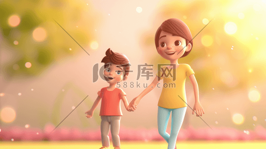 妈妈和孩子插画图片_3D妈妈和孩子幸福合照插画