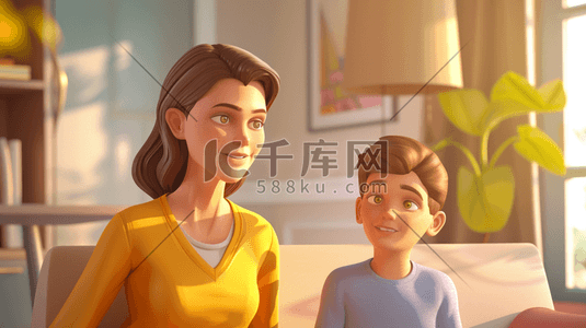 妈妈和孩子插画图片_3D妈妈和孩子幸福合照插画