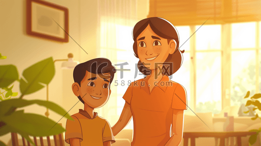 3D妈妈和孩子幸福合照插画