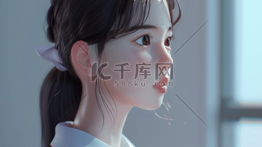 一个3D年轻可爱的小女生插画