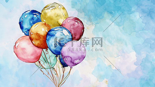 彩色气球水彩插画图片_水彩缤纷唯美五彩气球的插画