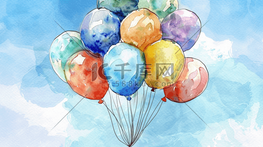 五彩美极木耳插画图片_水彩缤纷唯美五彩气球的插画