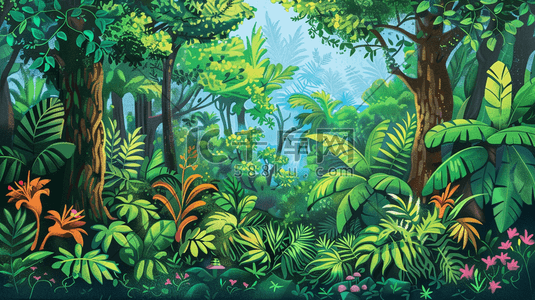 夏季雨林中的小道插画