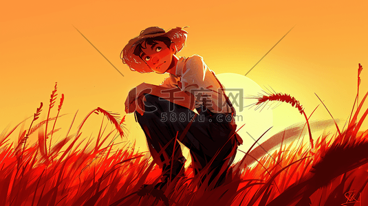 丰收拿着麦穗的农民插画31