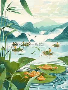 卡通白鹤插画图片_夏季风景手绘唯美插画海报