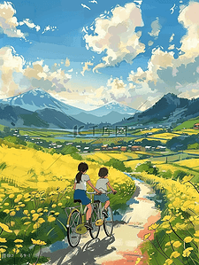 手绘骰子插画图片_田间风景手绘插画夏季海报